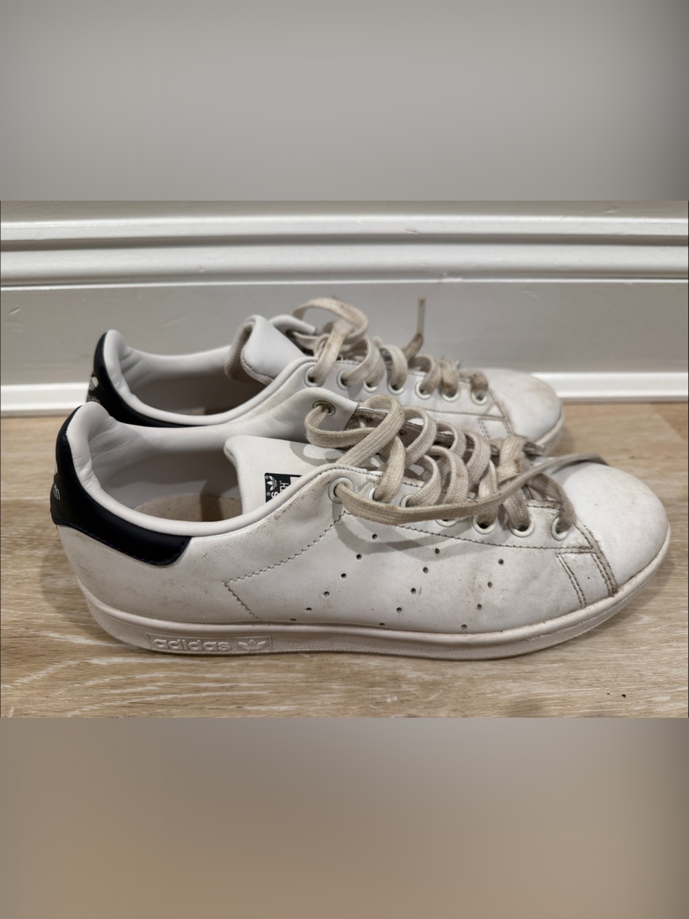 adidas Stan Smith White Leather Sneakers with Black Heel Patch